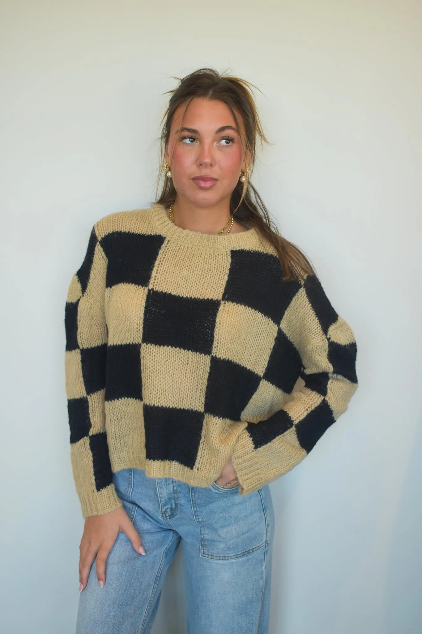 Black and Cream Checkered Sweater