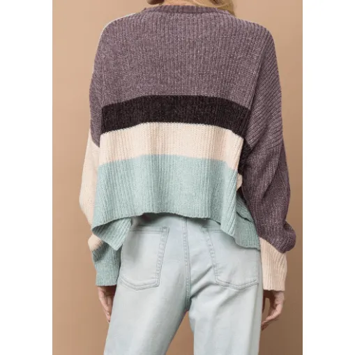 Chenille Crop Color Block Sweater