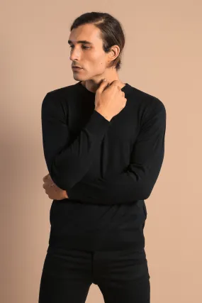 Circle Neck Long Sleeves Slim Fit Black Men Knitwear