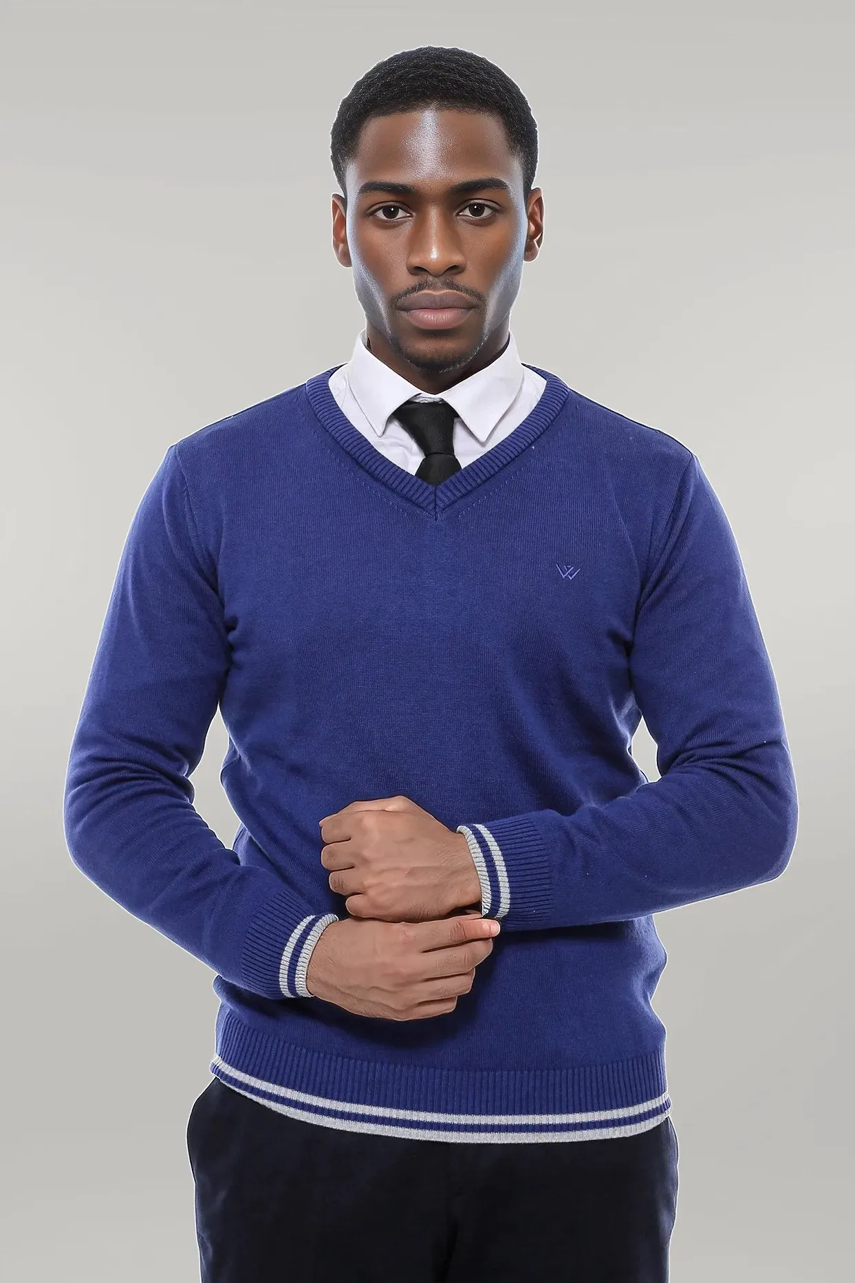 Dark Blue V Neck Slim Fit Sweater - Wessi