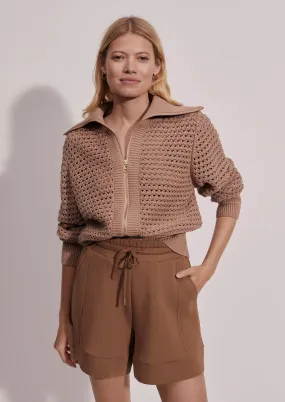 Eloise Zip-Through Knit in Warm Taupe