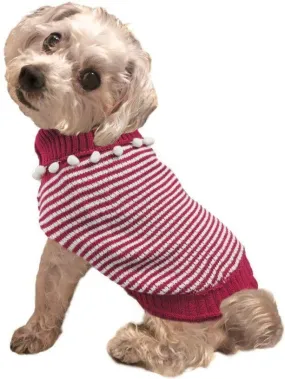 Fashion Pet Pom Pom Stripe Dog Sweater Raspberry - X-Small