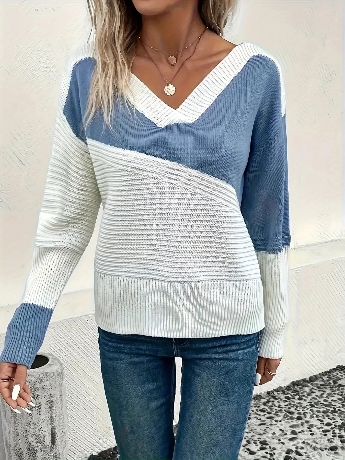 Knitted V-neck Warm Ribbed Fashionable Comfortable Slim Casual Stylish Soft Sweater