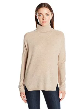 Lark & Ro Women's 100 Percent Cashmere 2 Ply Slouchy Turtleneck Sweater, Toast, Medium