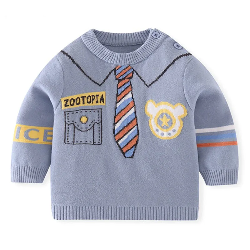 Little Surprise Box Light Blue , Little Man Tie Print Kids Cardigan Sweater.