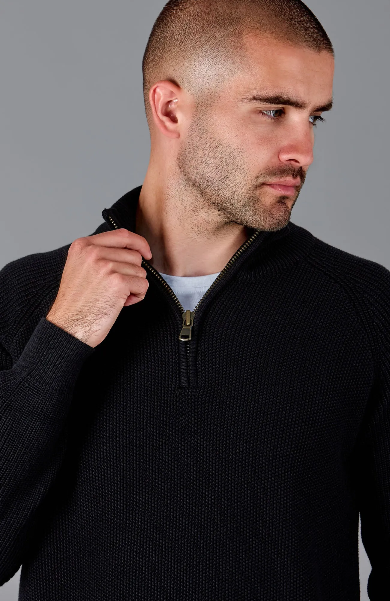 Mens Midweight Cotton Zip Neck Jumper