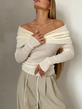 Off Shoulder Basic Ribbed Sweater