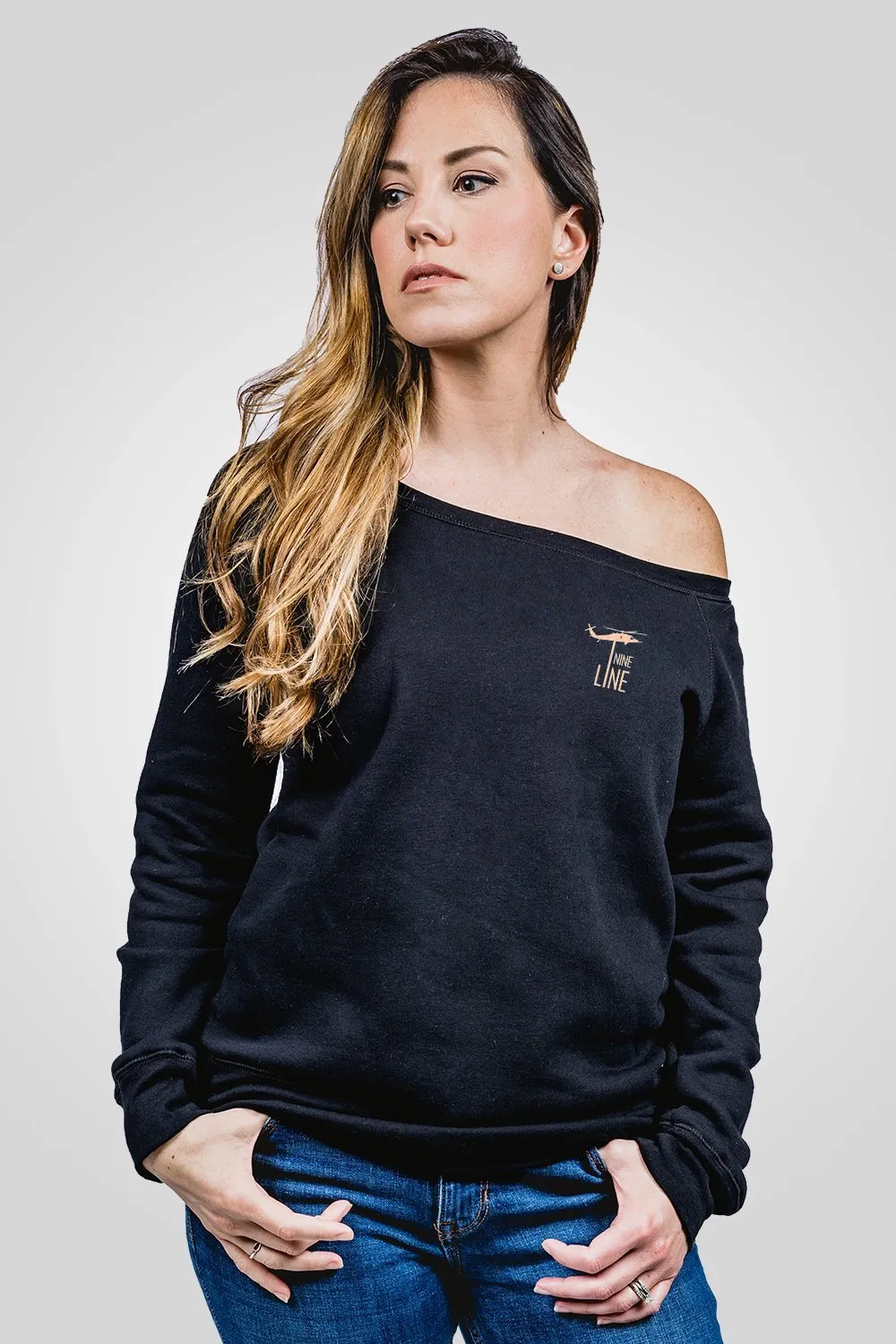 Off-Shoulder Sweater - Embroidered Dropline