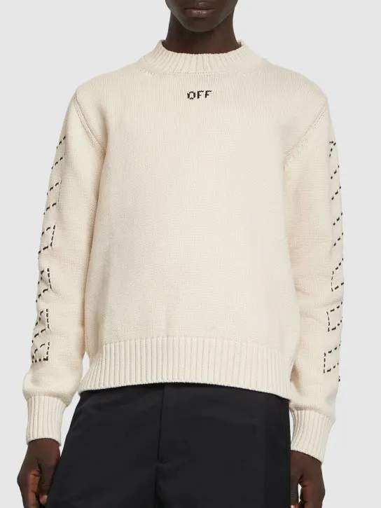 Off-White   Stitch arrow cotton blend knit sweater 