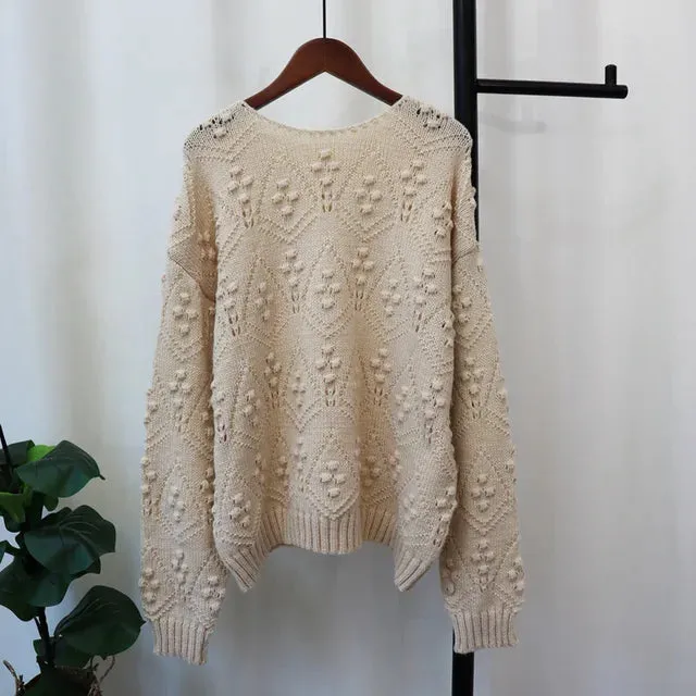 Pre Order:  Casual Loose Hollow Out Solid Knitted Sweater