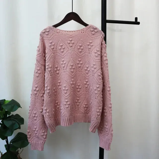 Pre Order:  Casual Loose Hollow Out Solid Knitted Sweater