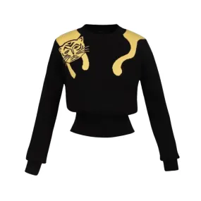 Pre Order: Elegant Black Jacquard Cartoon Sweater