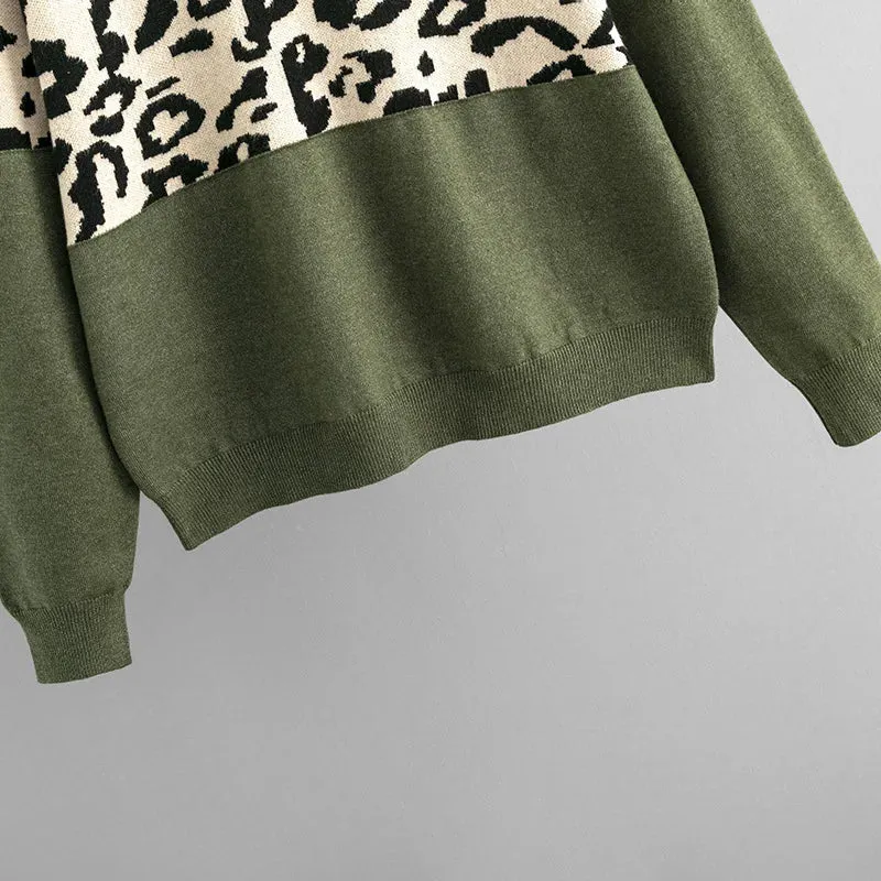 Pre Order:  Vintage Leopard Pullover Knitted V-Neck Sweater