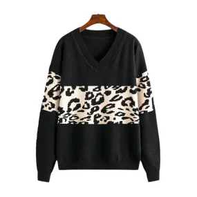 Pre Order:  Vintage Leopard Pullover Knitted V-Neck Sweater