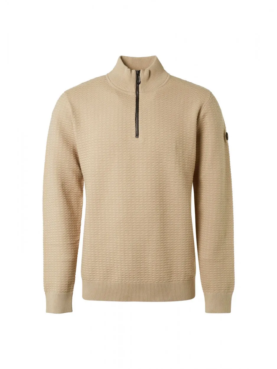 Pullover Half Zipper Solid Jacquard | Stone