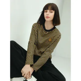 Relaxed-Fit Jacquard Grid Brown Sweater