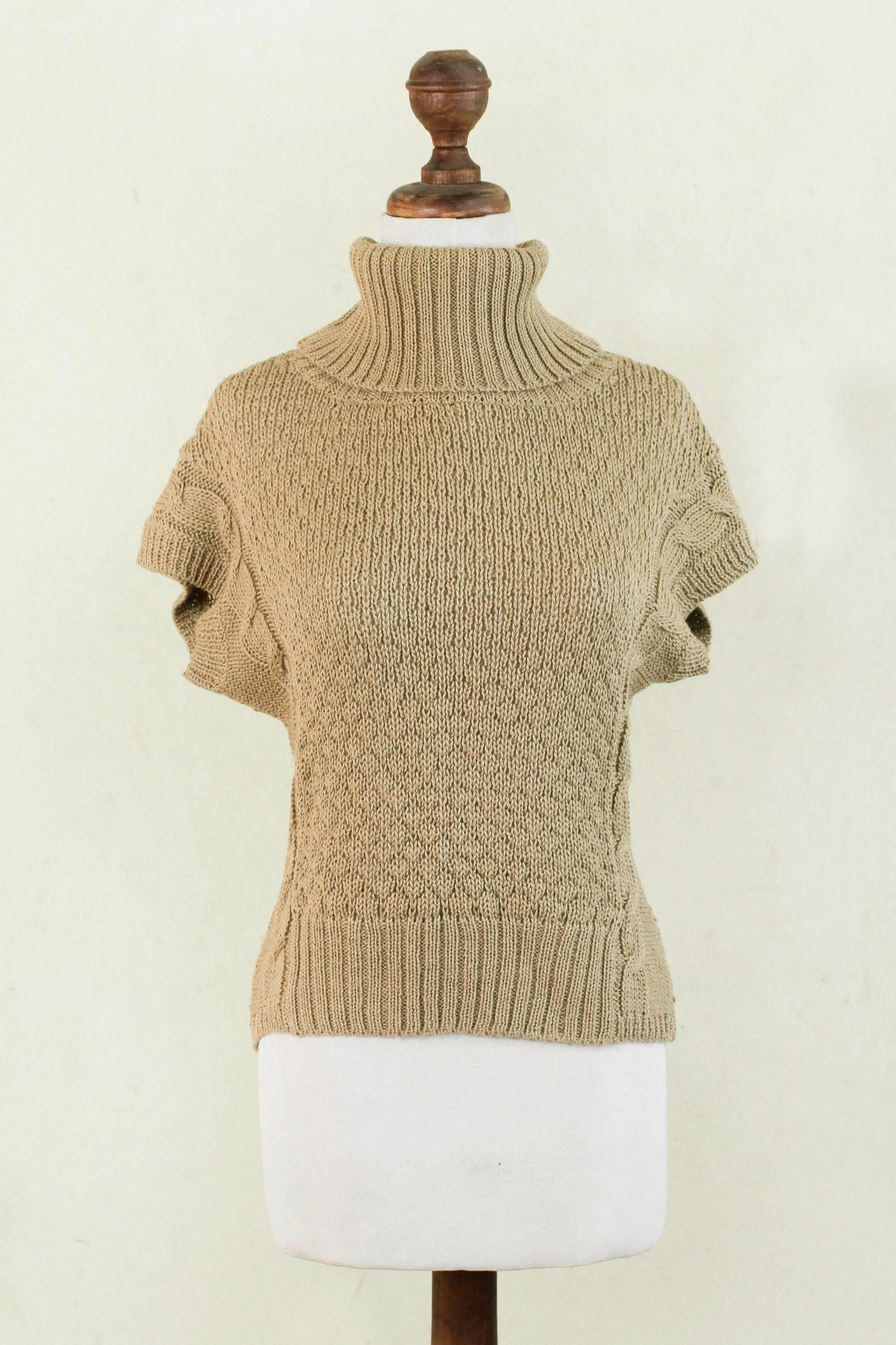 Sand Beige Alpaca Blend Turtleneck Sweater - Icas Coquette | NOVICA