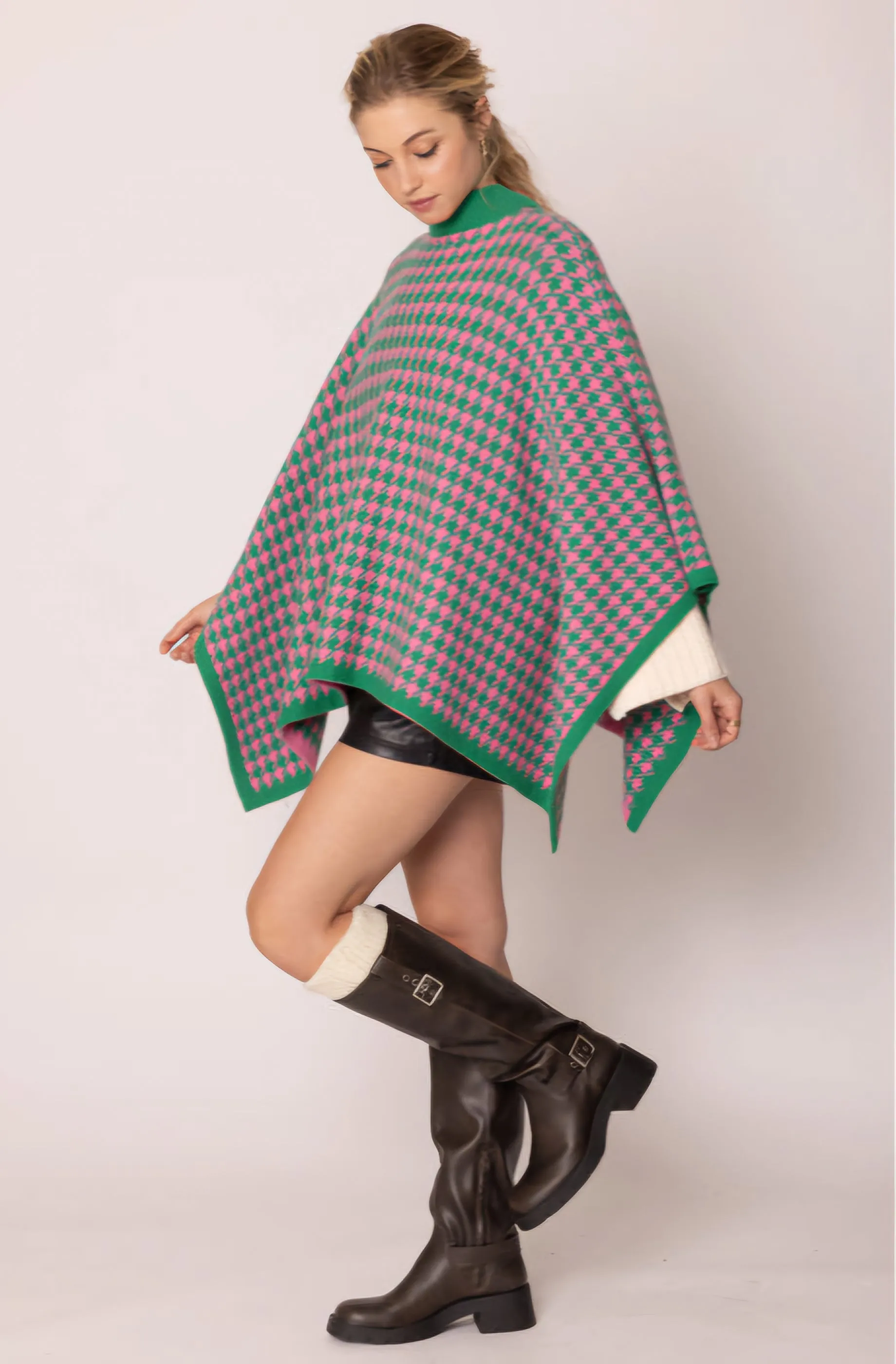 Sorority Checkered Knit Pink and Green Cape