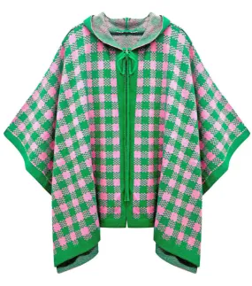 Sorority Checkered Knit Pink and Green Cape