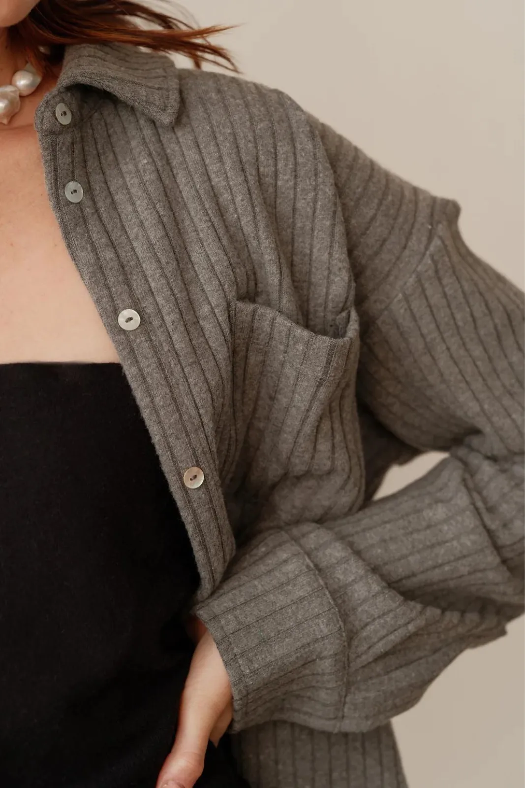 Sweater Rib Button Down , Charcoal