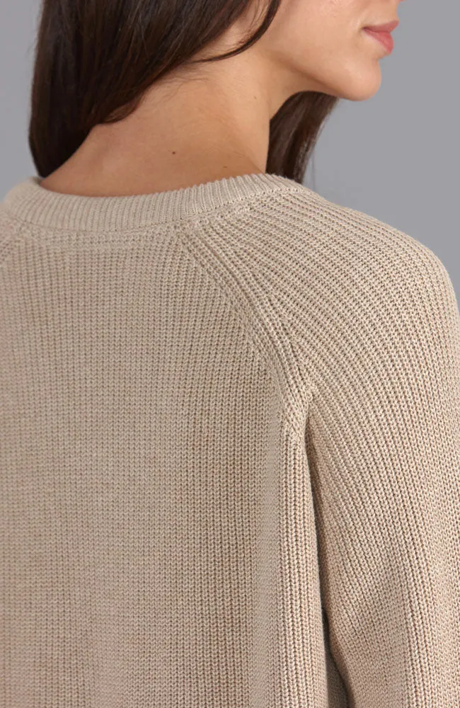 Womens Cotton Ribbed V Neck Jumper