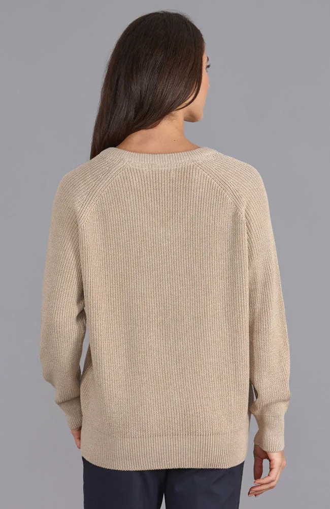 Womens Cotton Ribbed V Neck Jumper