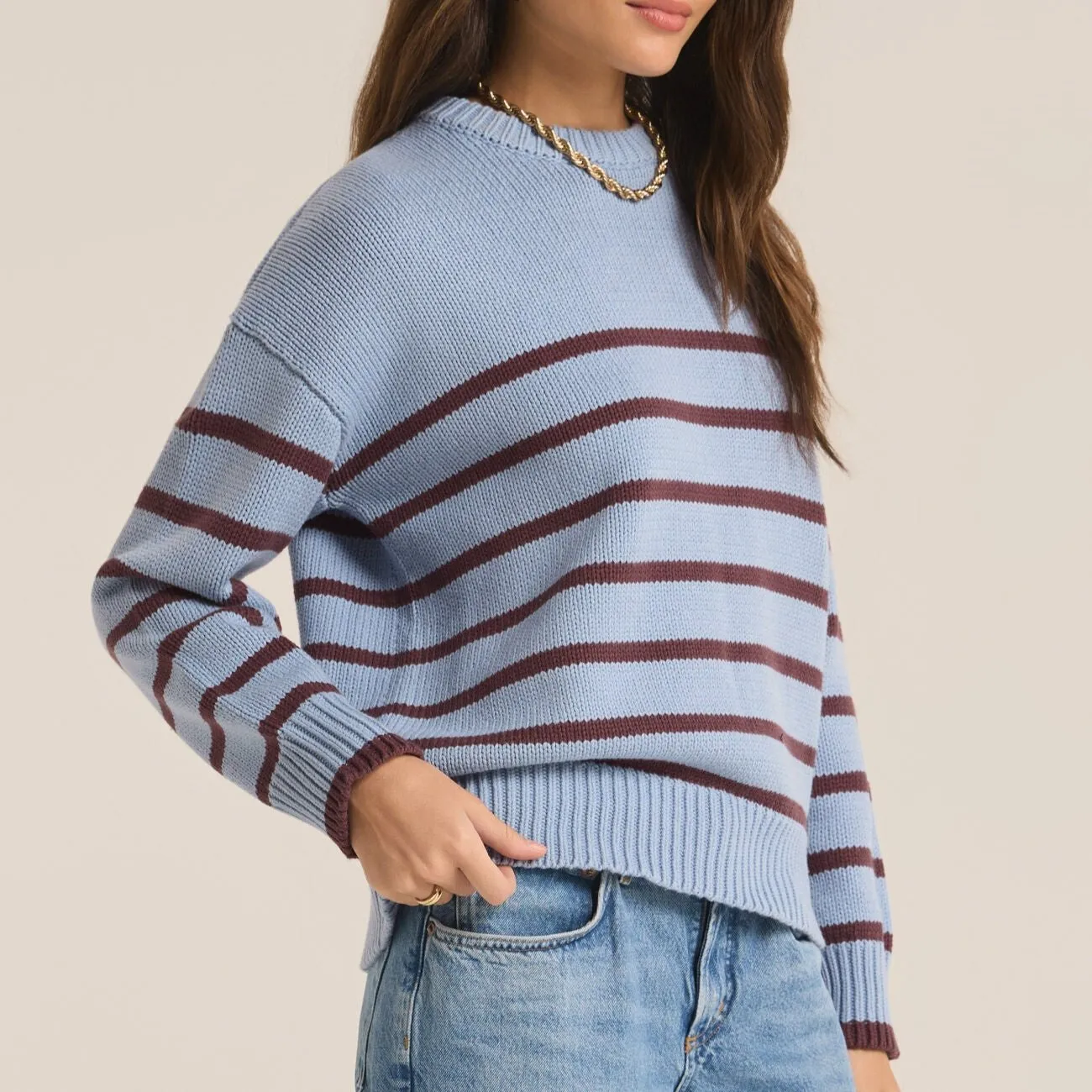 Z Supply Light Denim Boyfriend Stripe Sweater